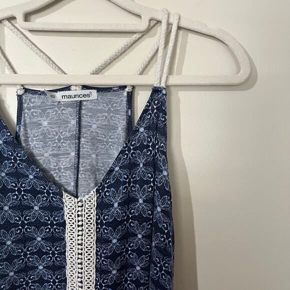 Maurices Women's Tank 2/XL Blue Bohemian Coastal Flowy Floral Crochet Cottage - Picture 3 of 8